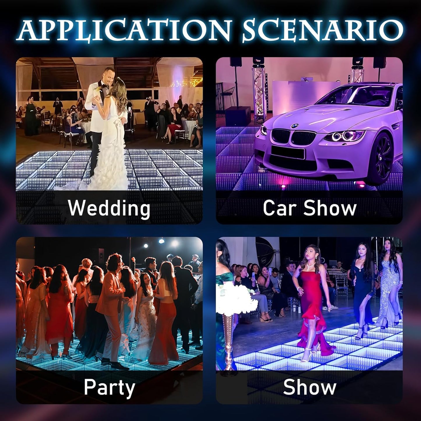 Dance Floor Stage Lights-Tempered Glass with Flight Case - RGB Color Changing Lights for Wedding, Party, Club - Non-Slip (3D-Magnetic, 20 * 20FT)