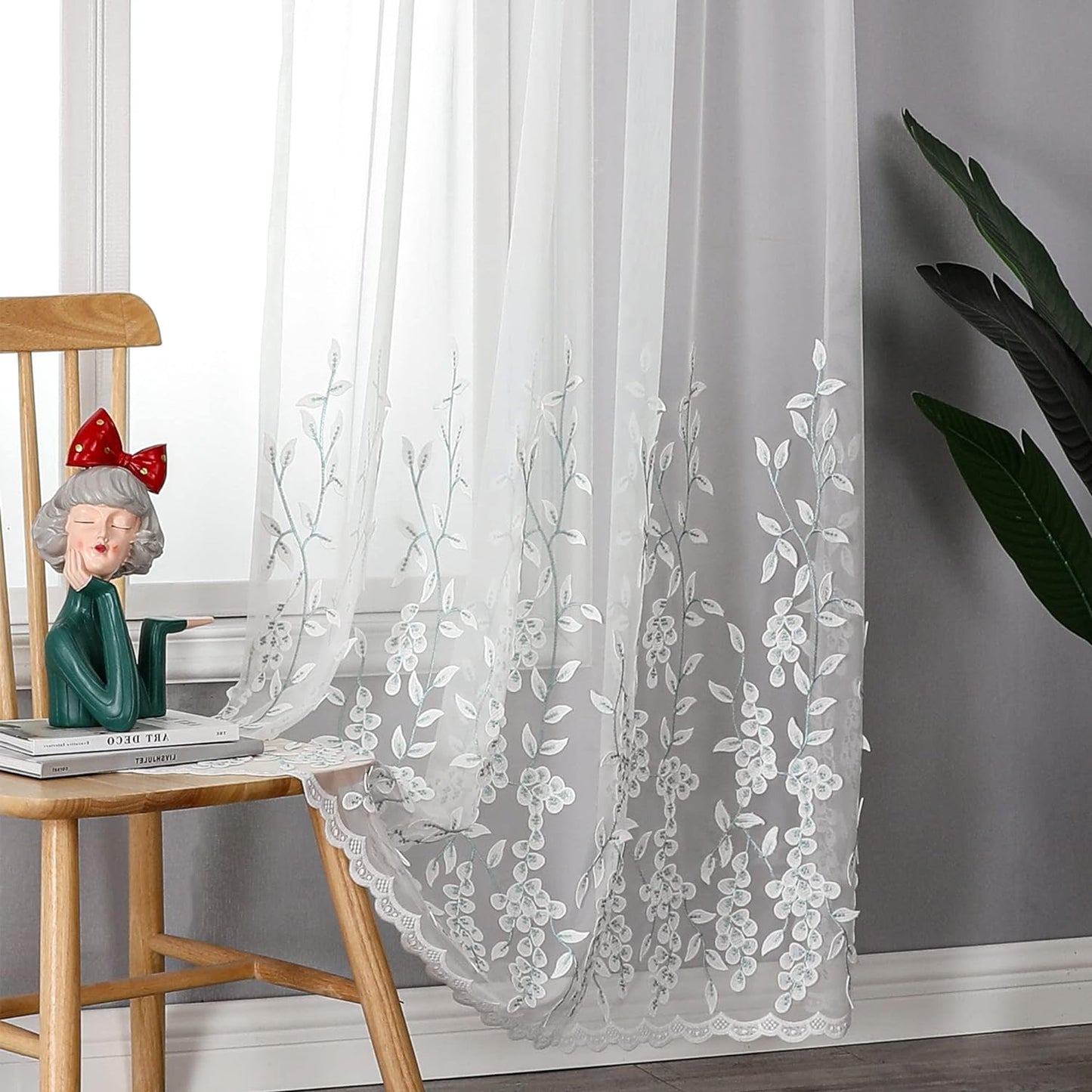 VISIONTEX White Sheer Voile Curtains, Decorative White Embossed Drip Rod Pocket Window Drapes for Home Kitchen, Living Room and Bedroom 54 x 72 Inch, Set of 2 Curtain Panels