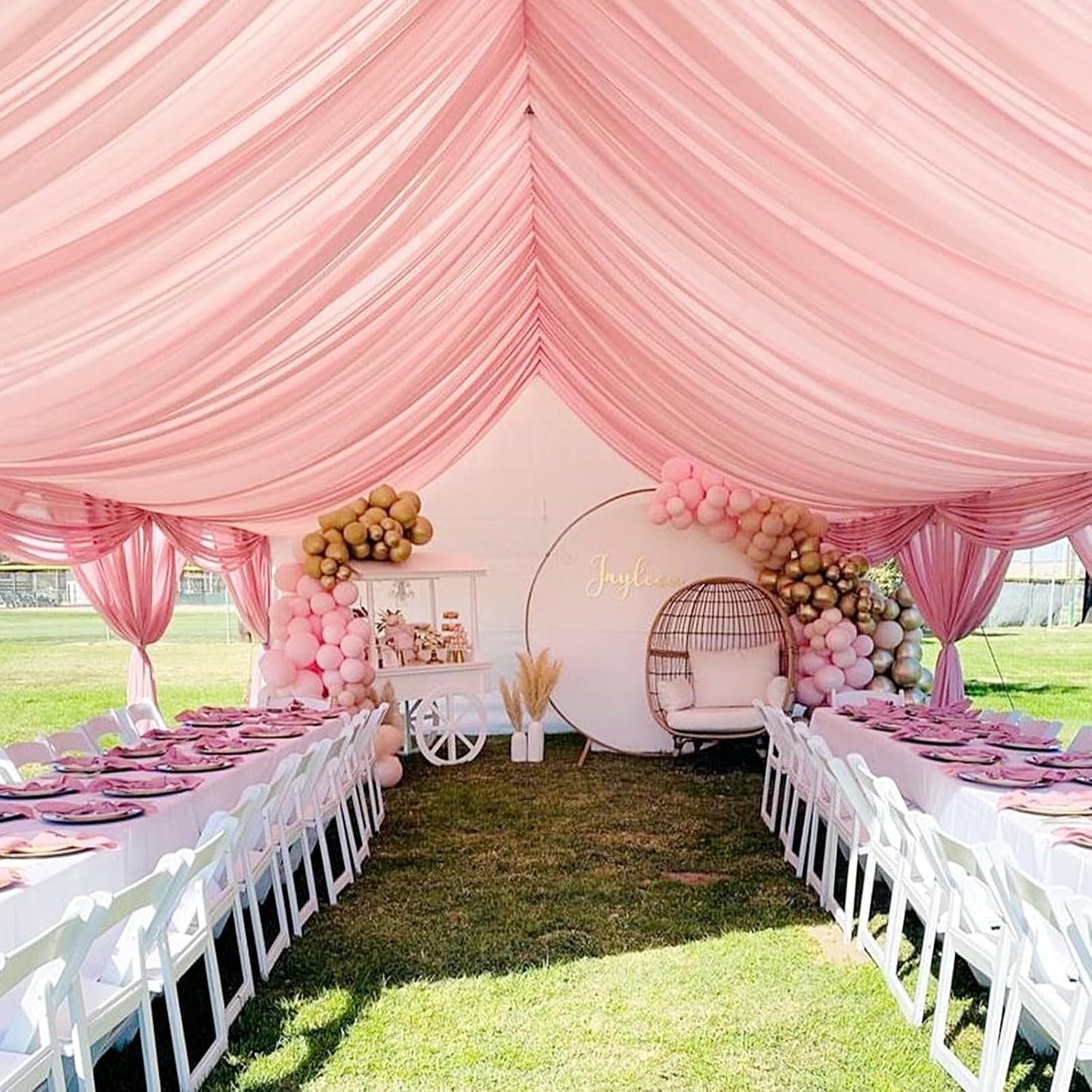 fani 6 Panels Dusty Rose Wedding Ceiling Drapes 5ftx30ft Ceiling Drapes Chiffon Fabric Arch Draping Sheer Curtains Soft Drapery Draping Wedding Ceiling Decorations for Party Ceremony Stage Swag