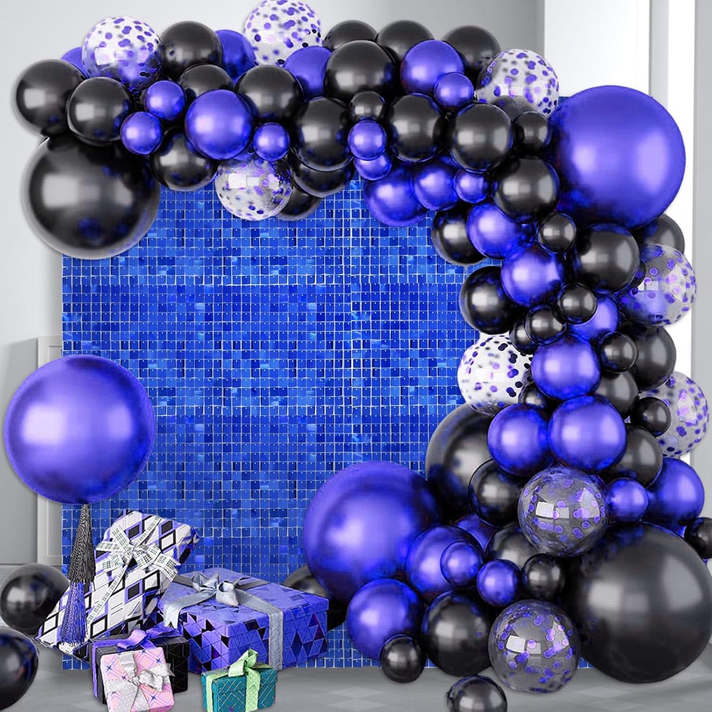 24PCS Blue Shimmer Wall Backdrop, Square Sequin Backdrops Panel, Glitter Wall Background for Birthdays, Weddings, Graduation, Engagements, Disco Bachelorette Party Decoration (4FTx6FT)