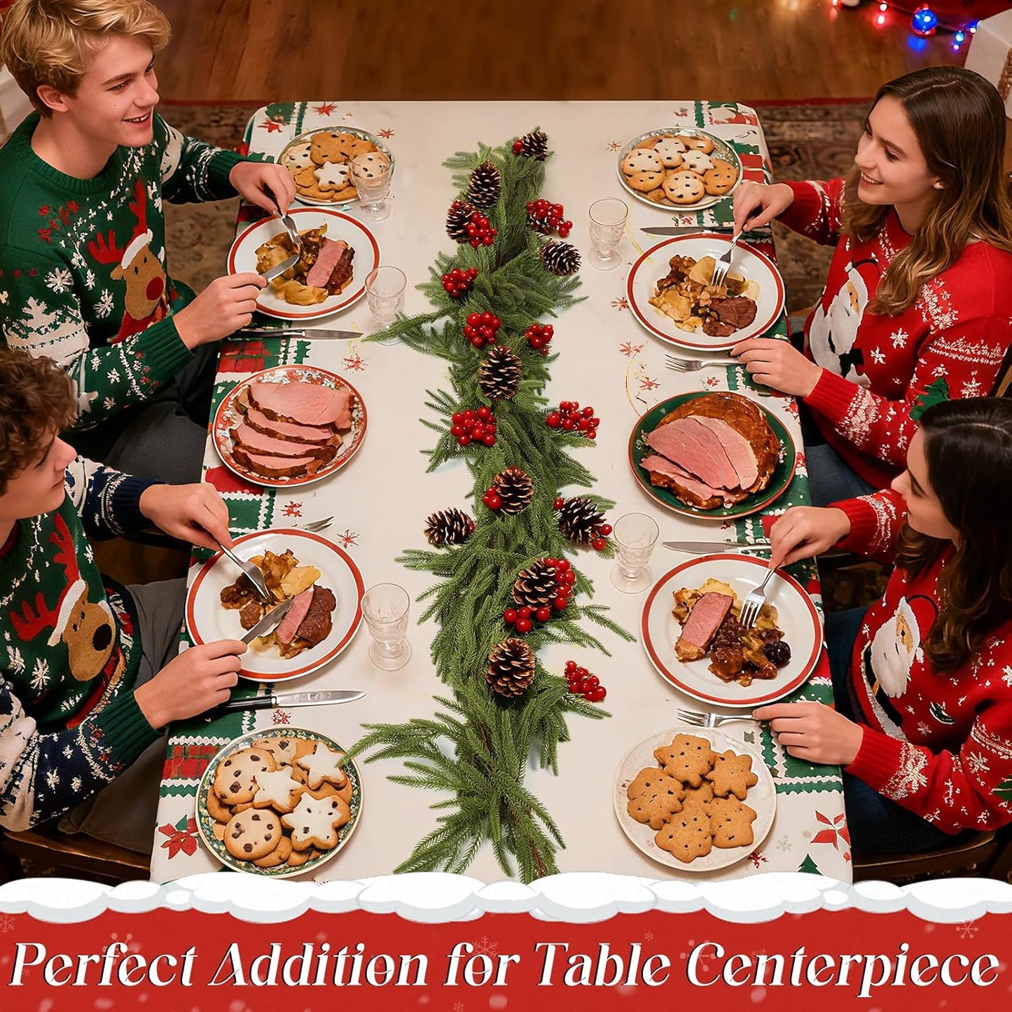 6ft Christmas Norfolk Pine Garland - Real Touch Artificial Greenery Cedar Garland for Xmas Fireplace Mantle Table Window Home Holiday Decoration