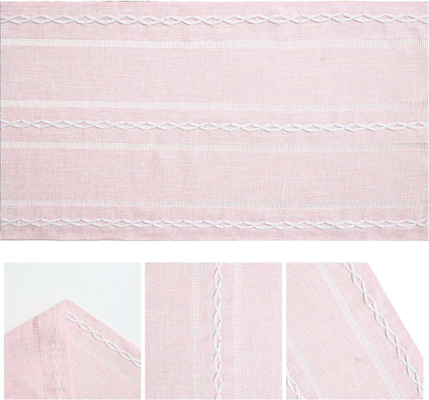 Artoid Mode Pink Rustic Cotton Linen Table Runner, Seasonal Embroidered Hollow Kitchen Dining Table Decoration for Home Party Decor 13x60 Inch
