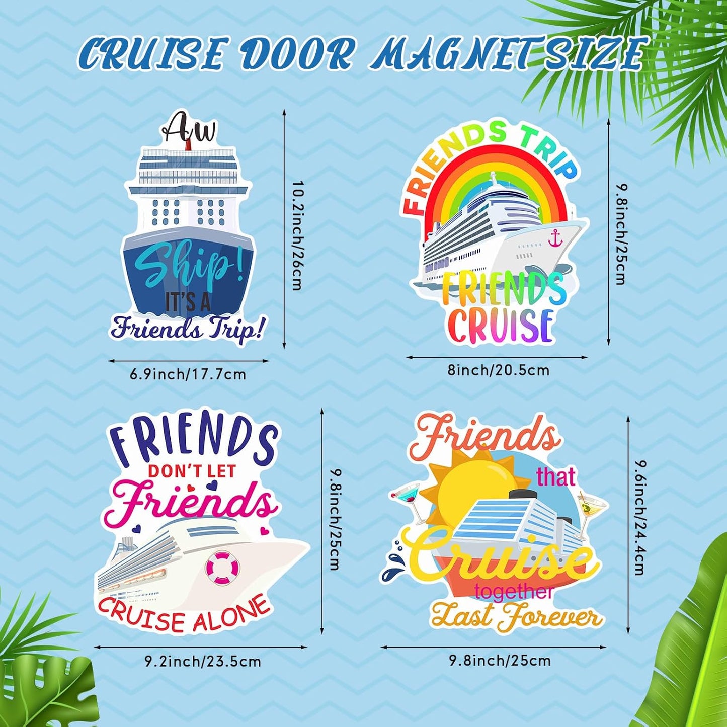 Hoteam 4 Pcs Friends Cruise Door Decorations Magnetic Large Friends Cruise Ship Door Magnets Funny Waterproof Ship Anchor Life Preserver Ring Magnets for Carnival Cabin Stateroom Fridge Car