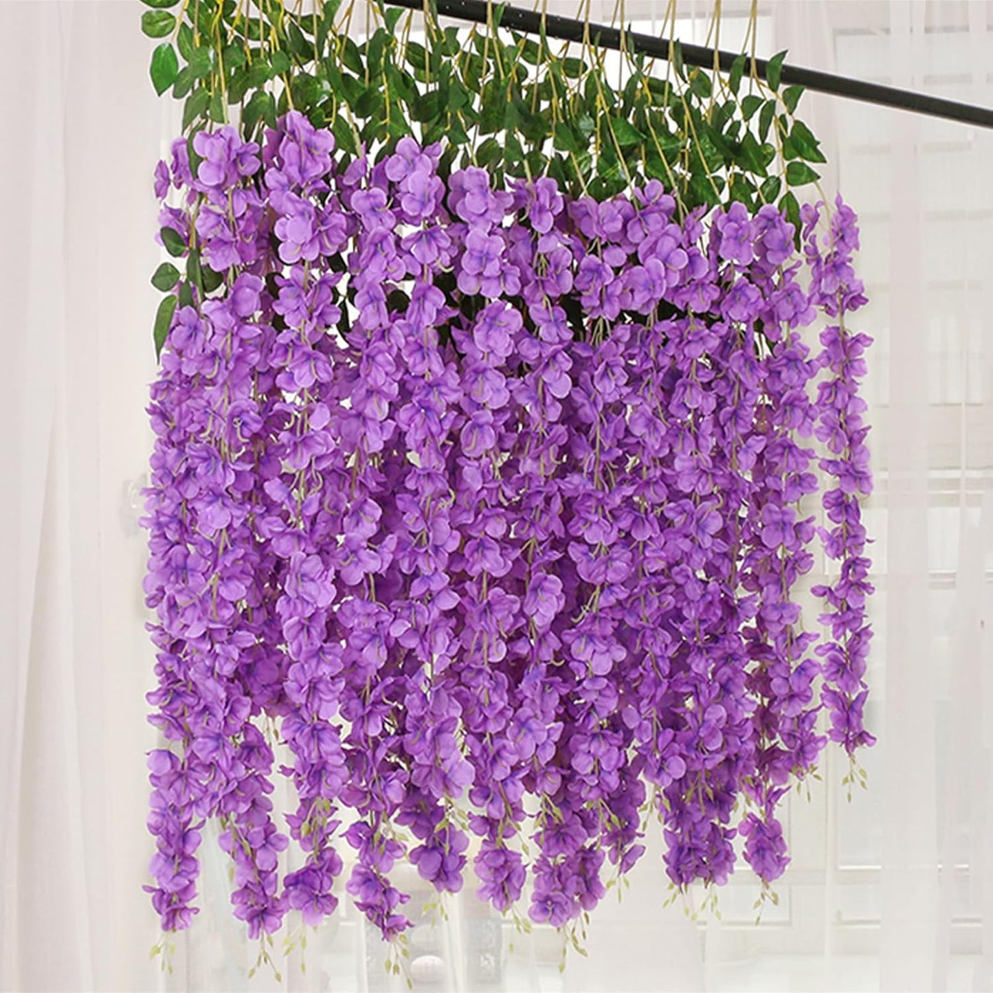24 Pack Purple Wisteria Hanging Flowers Garland, 3.77 Feet Artificial Flower Vines, Fake Wisteria, Artificial Vines Hanging Garland for Backdrop Outdoor Yard Garden Decor