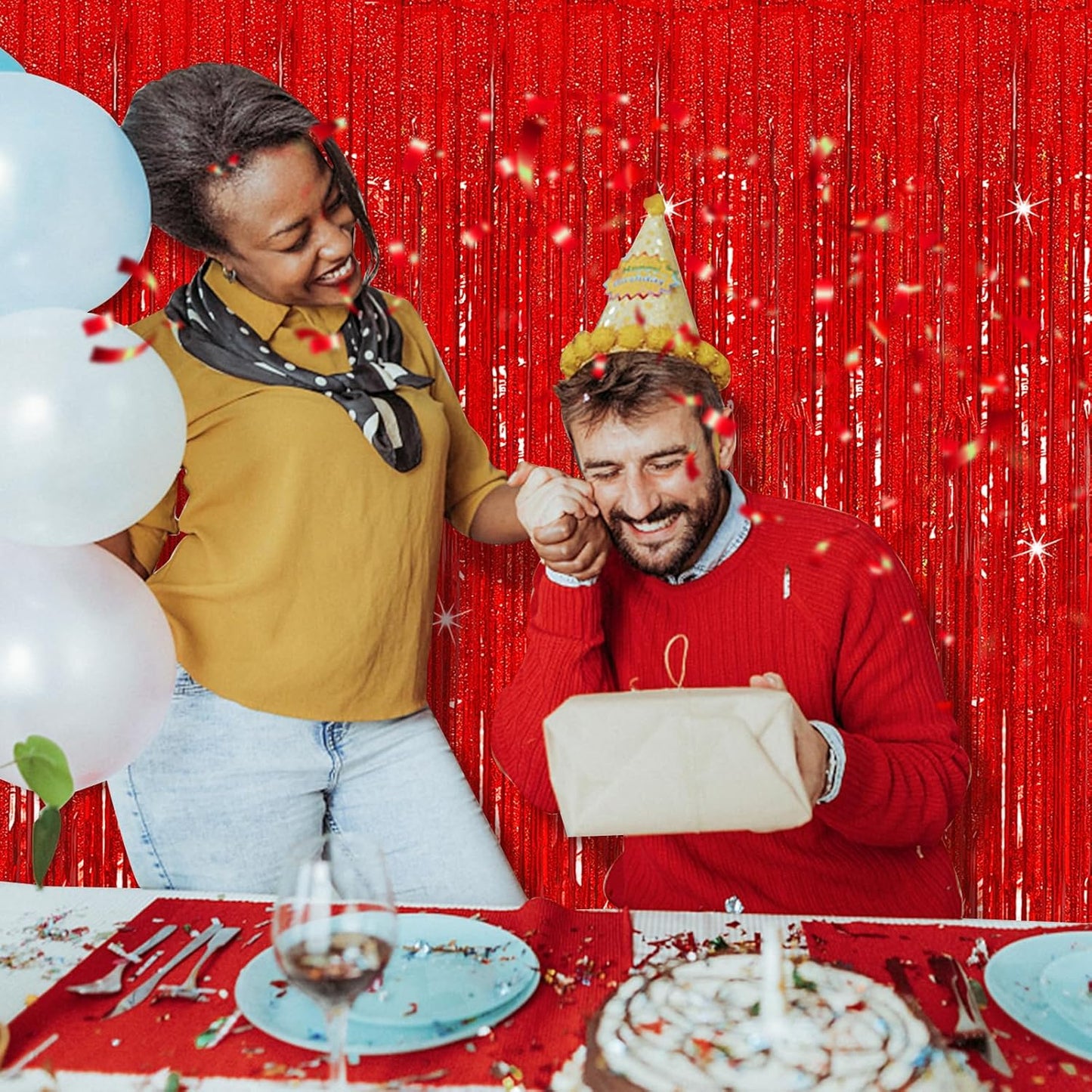 3 Pack Red Streamers Party Backdrop Christmas Decorations Foil Fringe Backdrop Curtains Carnival Casino Theme Birthday New Year Holiday Celebration Bachelorette Party Decorations Supplies