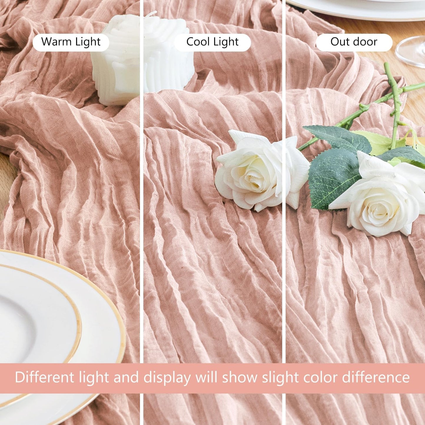 Asee'm Cheesecloth Table Runner 120 Inches Dusty Pink Boho Gauze Cheese Cloth Runner 10FT Rustic Sheer Fall Table Runners for Thanksgiving Wedding Baby Shower Holiday Party Decoration