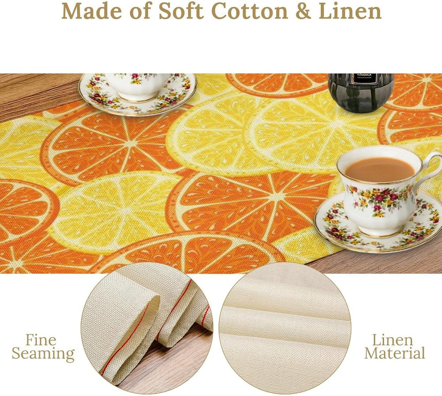 Orange Lemon Table Runner Spring Summer Orange Lemon Slices Botanical Fruit Dinner Runner for Farmhouse Baby Shower Party Holiday Home Kitchen Dining Table Decor 13x108