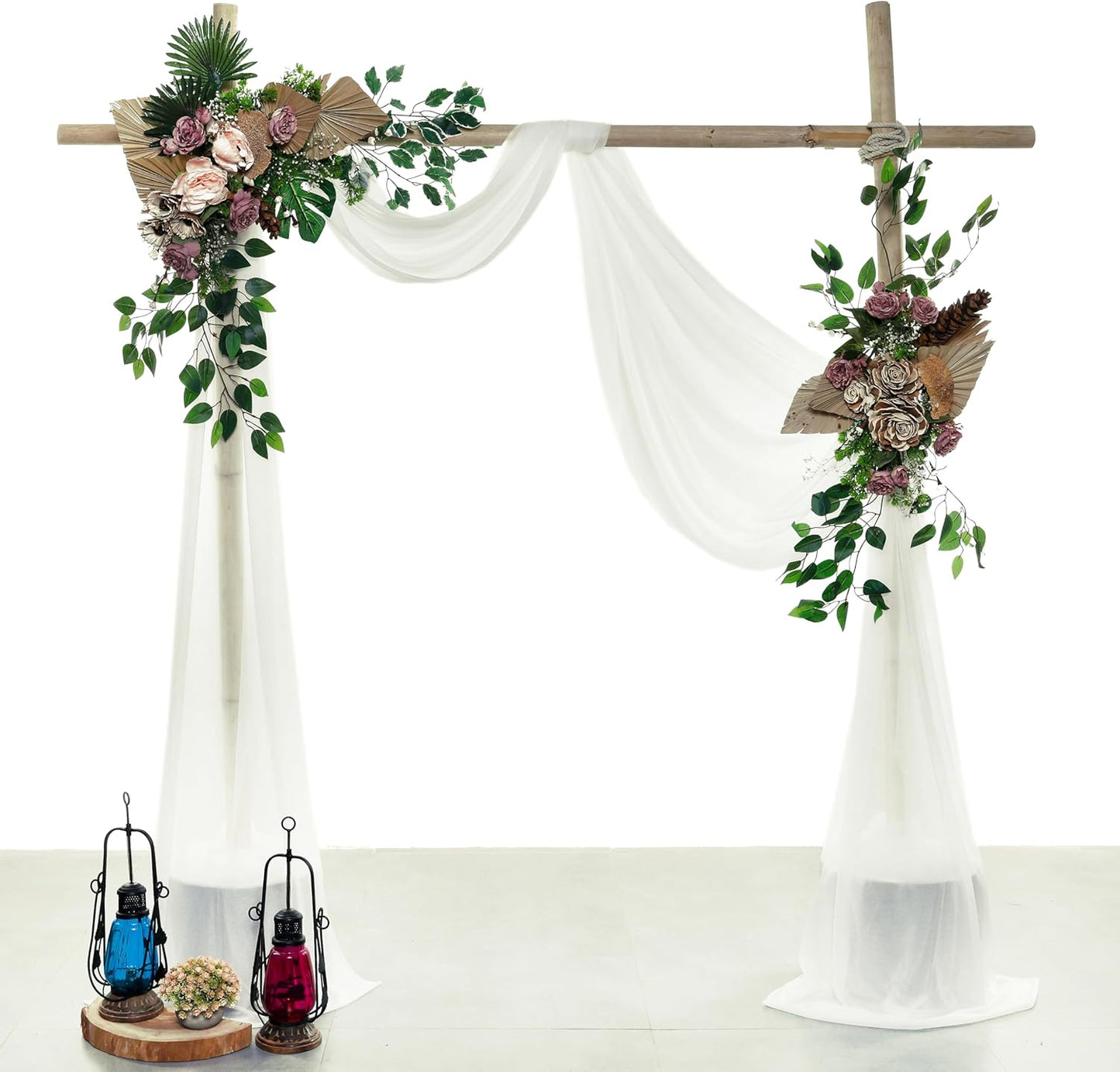 VDS Pack of 2 Panel (30 Inch X 20 Feet) Wedding Arch Draping Fabric Sheer Chiffon Fabric Drapery for Wedding Ceremony Reception Swag Backdrop Canopy Chuppah ARBO Altars Decoration (Ivory)