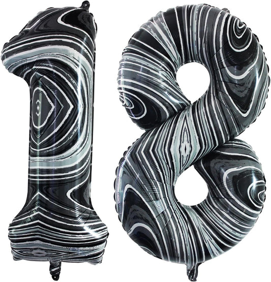 GOER Number 18 Balloons for 18th Birthday Sweet 18 Party Decorations,42 Inch Jumbo Foil Helium 81 Balloons for 81st Birthday Party Decoration (Marble Black)
