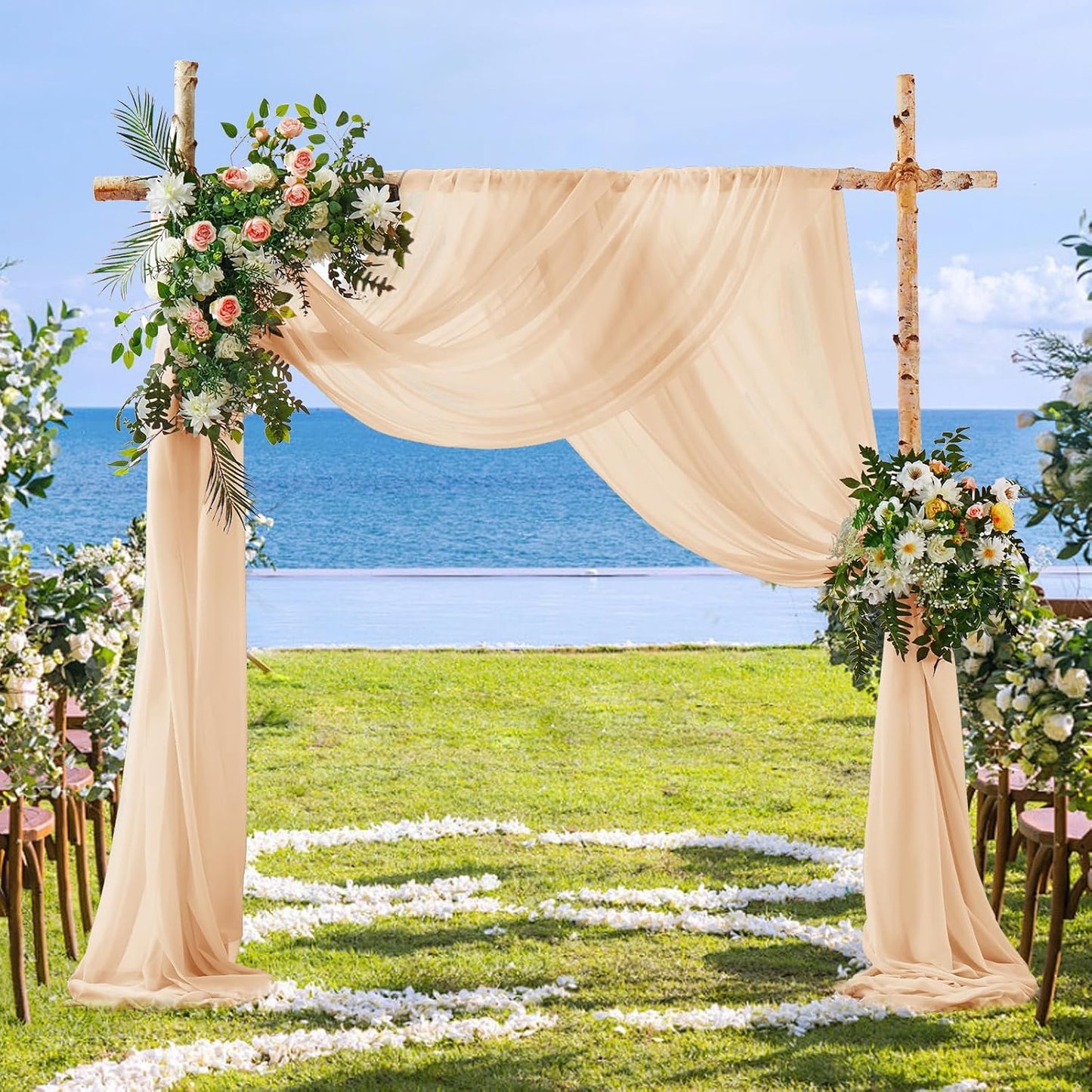 SiinvdaBZX 2 Panels Wedding Arch Draping Fabric 30" x 20Ft Peach Pink Sheer Chiffon Fabric Outdoor Extra Long Decorative Drapery for Party Ceremony Ceiling Curtain Backdrop