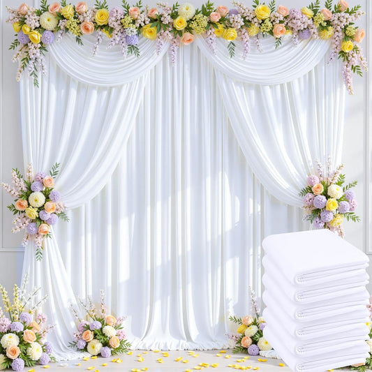 30ftx10ft Wrinkle Free White Backdrop Curtains for Party Background, 6 Panels 5x10ft Silky Polyester Photo Backdrop Drapes Back Drop Cloth for Wedding Birthday Photography Baby Shower Decor