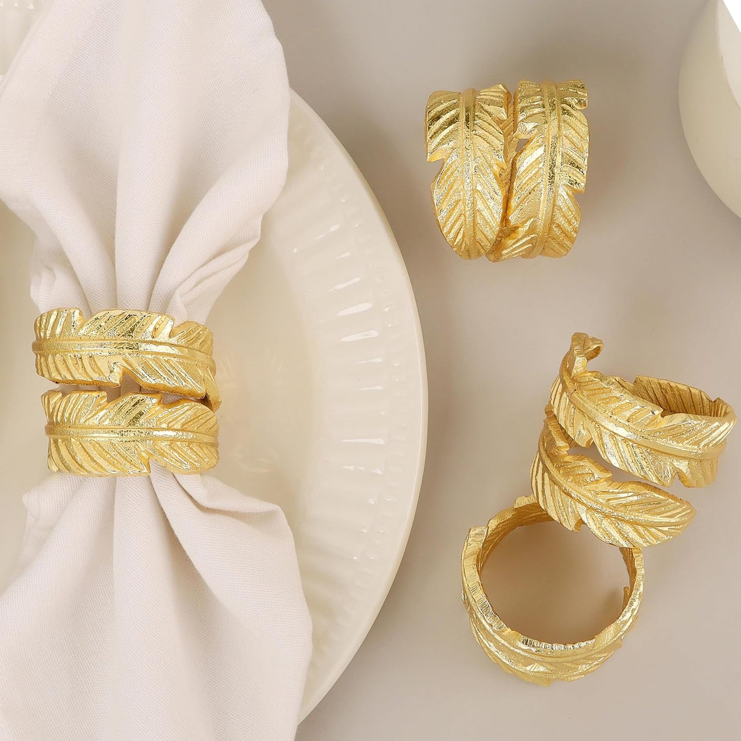 Gold Napkin Rings, Napkin Ring Set of 12, Napkin Holders for Dining Table Settings Thanksgiving Metal Serviette Ring Rustic Table Décor for Weddings, Parties, and Everyday Use 1.5" Ring - CLEENTABLE
