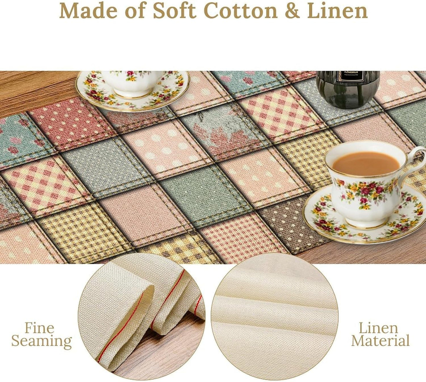 Boho Patchwork Table Runner, Vintage Farmhouse Colorful Wildflowers Bohemian Paisley Flower Table Center Decor for Home Kitchen Dining Patio Holiday Party Indoor Table Decorations, 13"x36" Inch