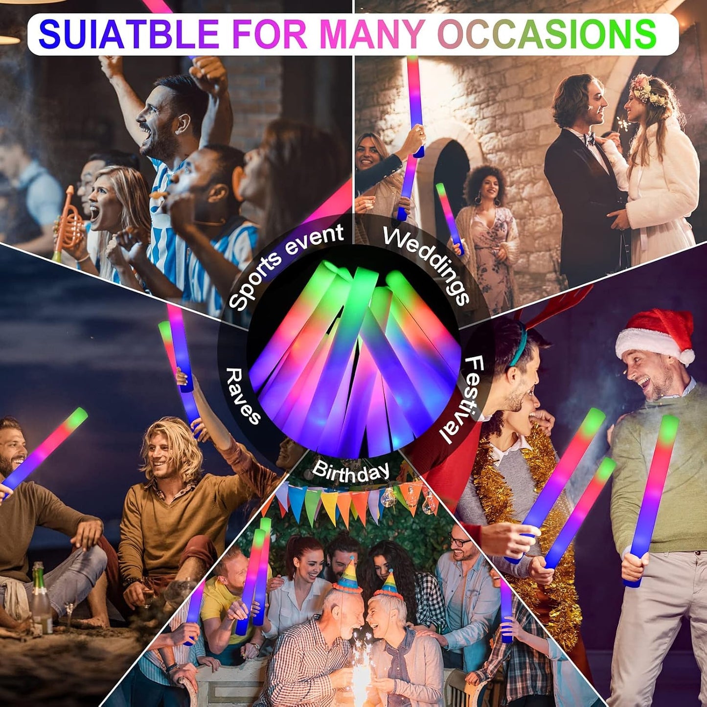 LifBetter 45 Pcs Glow Sticks Bulk- LED Foam Sticks in The Dark with 3 Modes Flashing Led Foam Multicolor Batons Light up Party Favors for Birthdays, Weddings, Concerts, Festivals