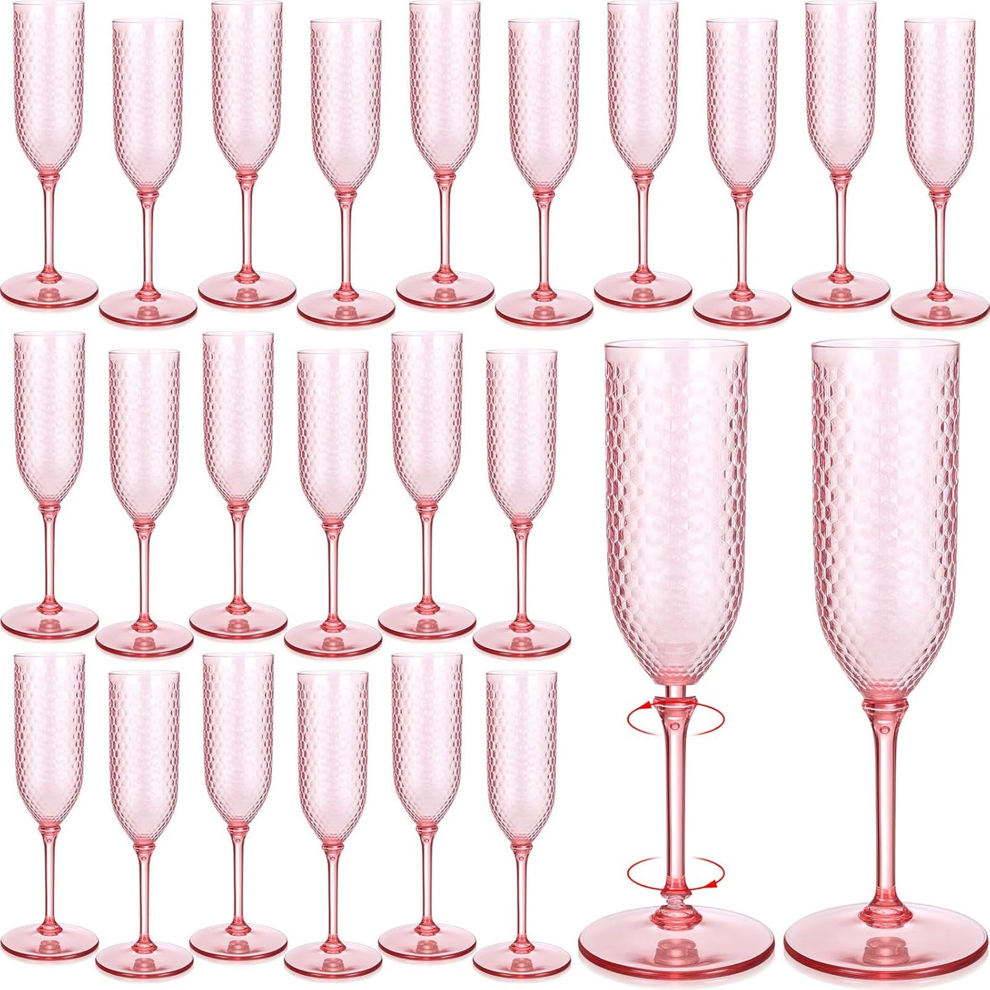 Remerry 48 Pack Detachable Plastic Champagne Flutes 5.5 oz Champagne Glasses Bulk Disposable Mimosa Glasses Reusable Wine Cups for Wedding Toasting Baby Shower Birthday Party New Years (Pink)