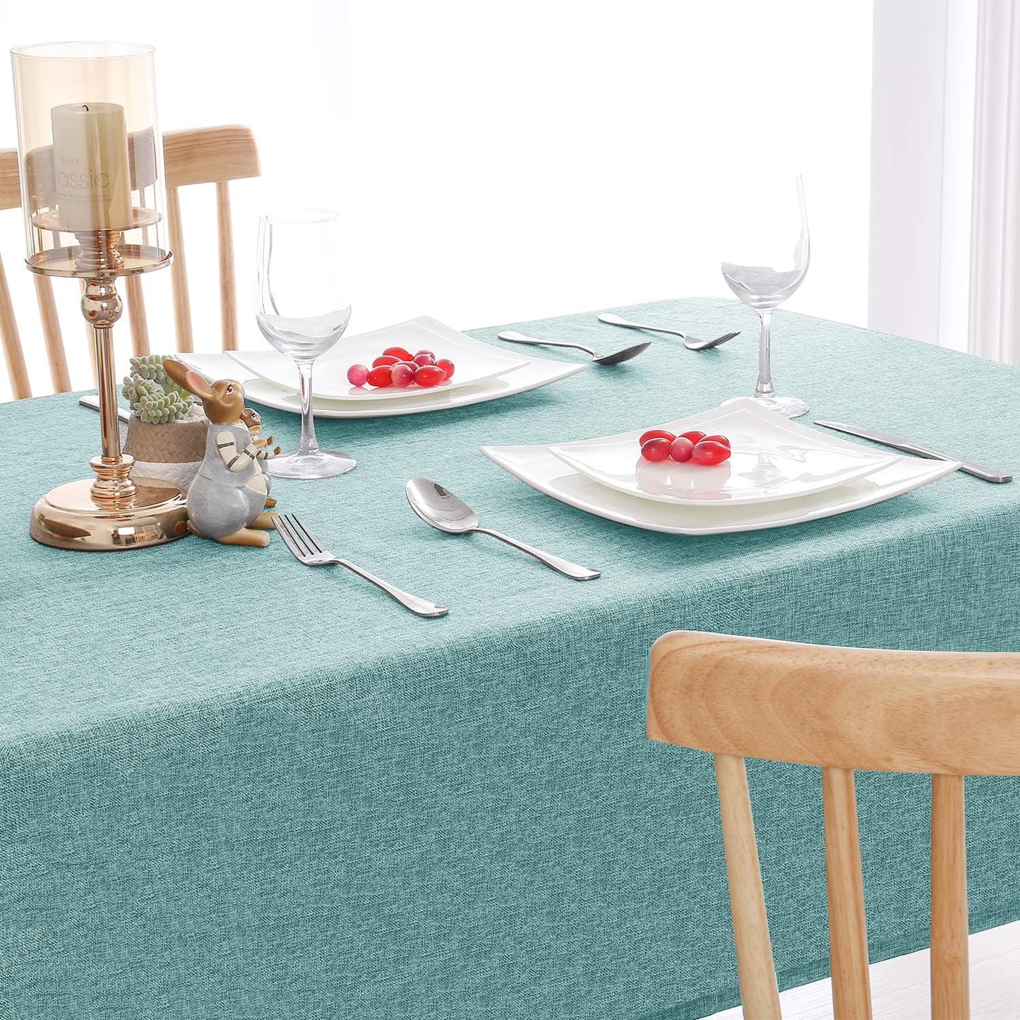 Hiasan 2 Pack Faux Linen Square Tablecloth - Wrinkle and Stain Resistant Washable Table Cloth for Kitchen Dining Room Holiday Table Cover for Party Dinner, Aqua, 54 x 54 Inch