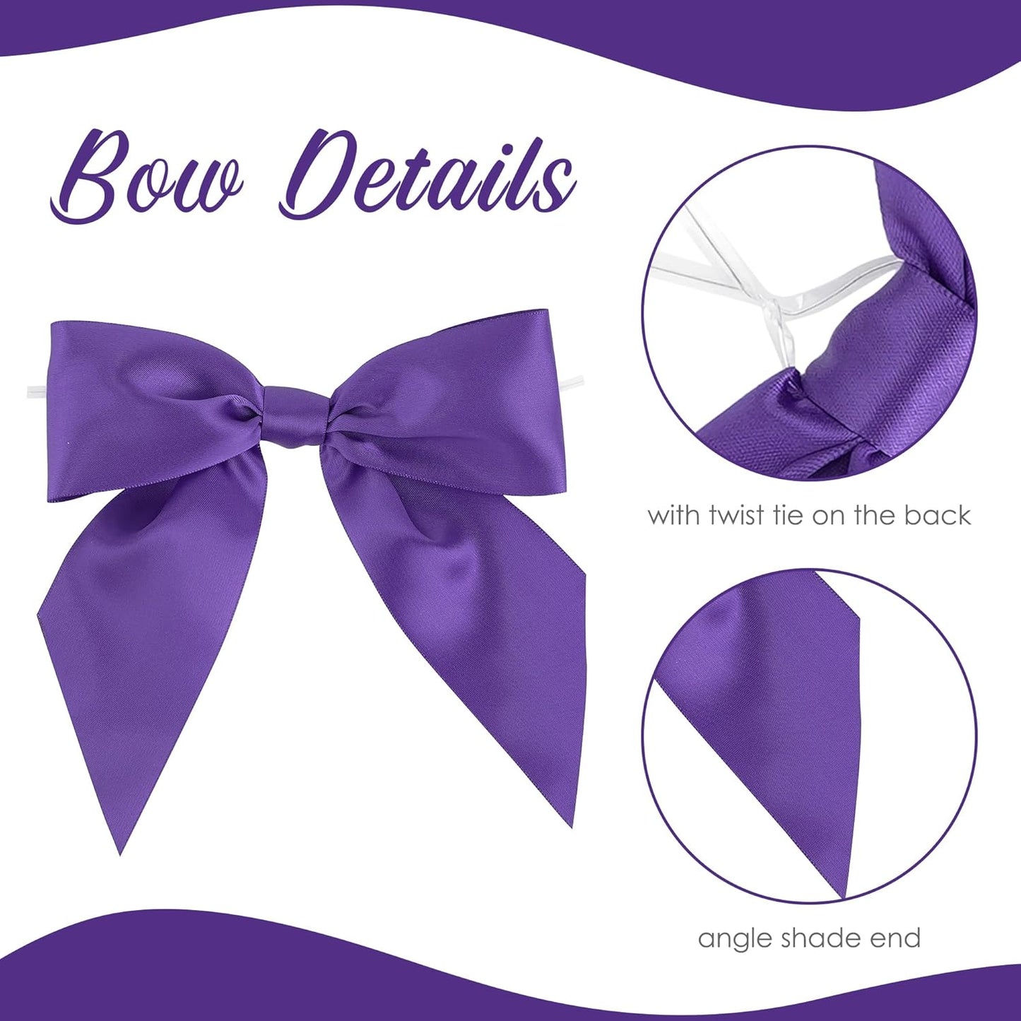 AIMUDI Purple Satin Bows 5.5" Bows for Gift Wrapping Satin Twist Tie Bows Premade Ribbon Bows for Treat Bags Invitations Baskets Crafts Wreaths Wedding Birthday Baby Shower Party Decorations, 24 PCs