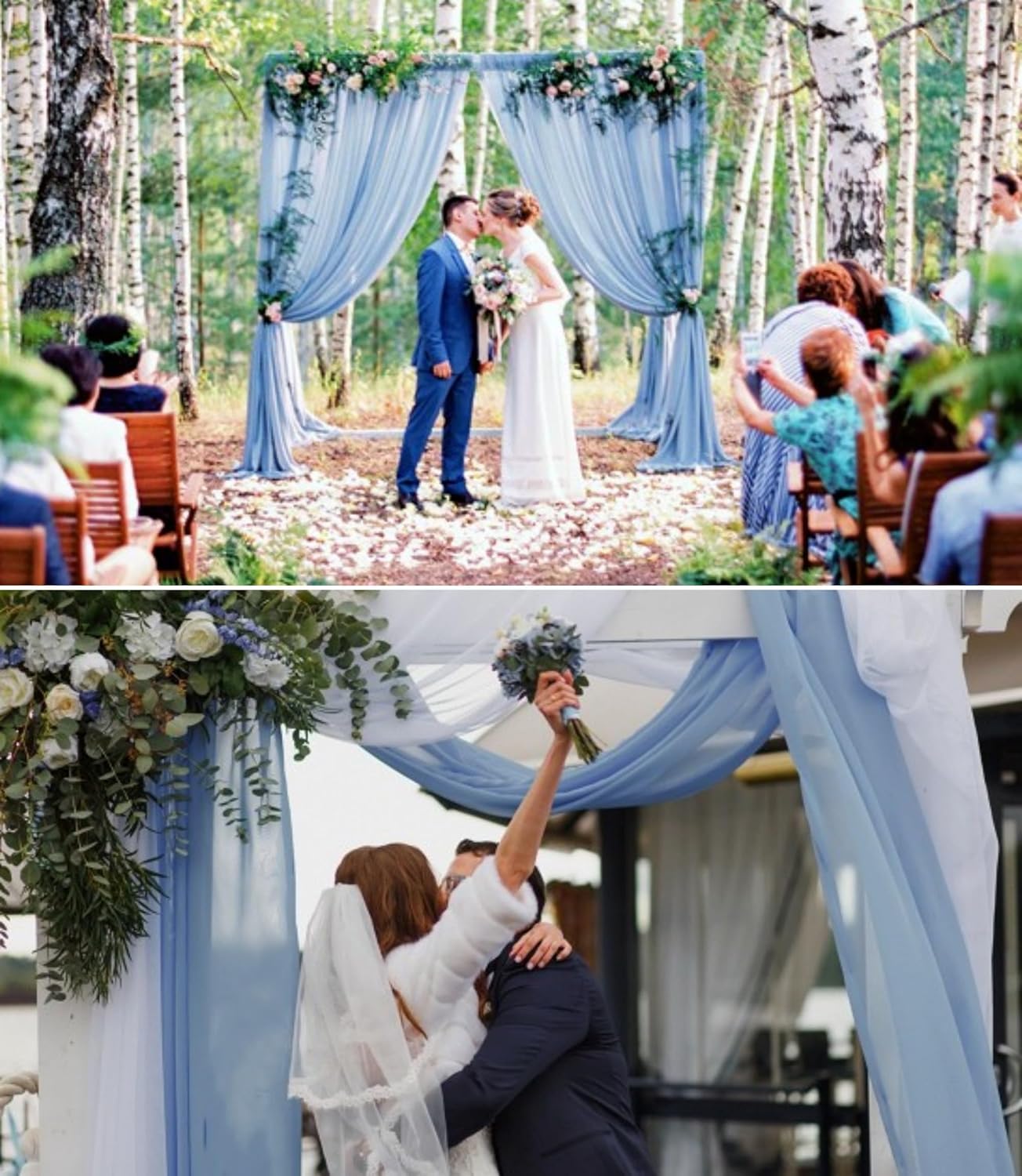 4 Panels Wedding Arch Draping Fabric 28" x 20Ft Wedding Arch Drapes Chiffon Fabric Drape Sheer Backdrop Curtain for Nuptials Party Ceremony Birthday Arbor Drapery Reception Ceiling Decor(Dusty Blue)