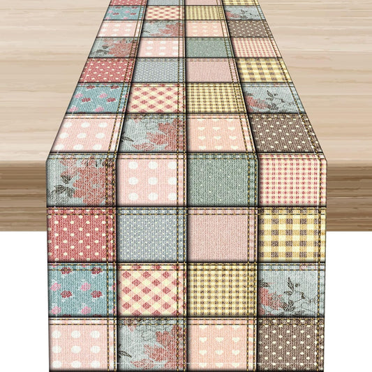 Boho Patchwork Table Runner, Vintage Farmhouse Colorful Wildflowers Bohemian Paisley Flower Table Center Decor for Home Kitchen Dining Patio Holiday Party Indoor Table Decorations, 13"x90" Inch