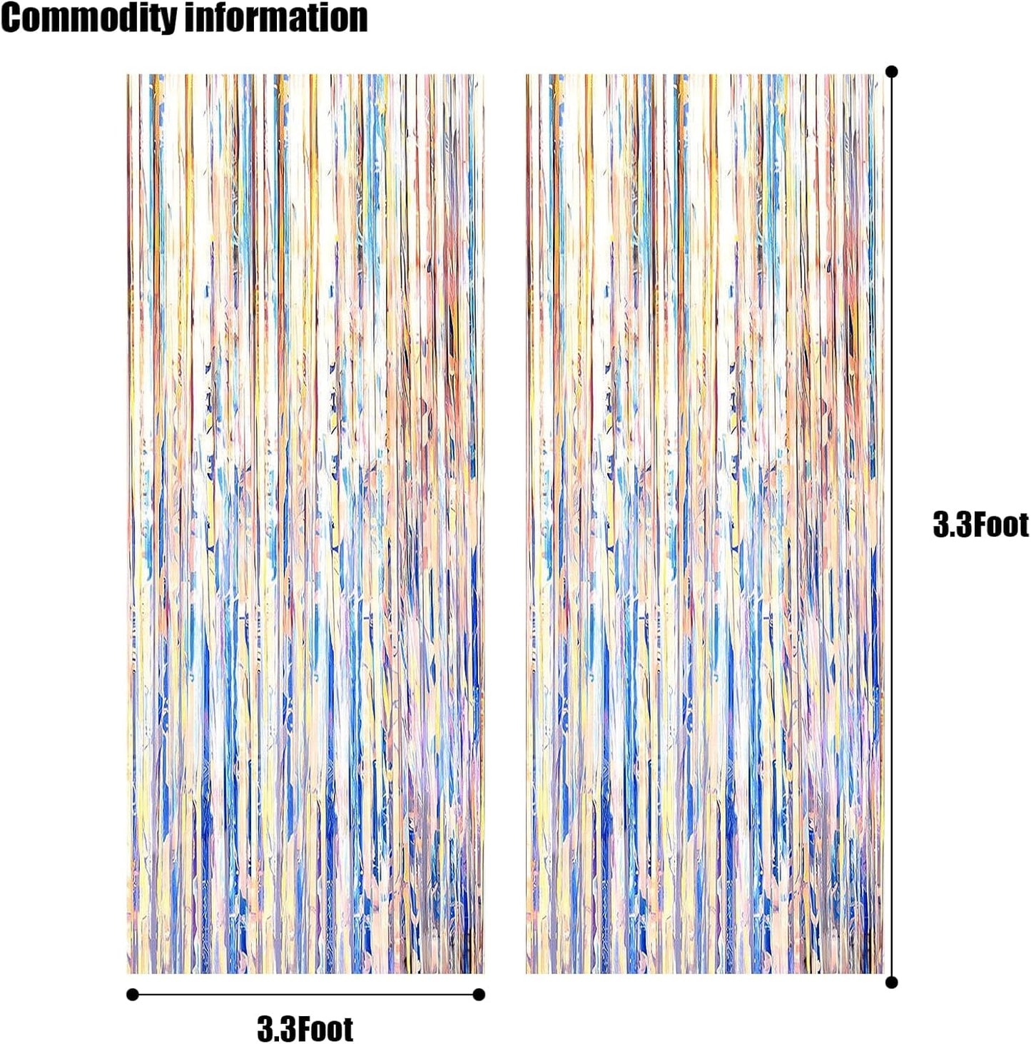 CANREVEL 2 Pack 3.2x6.5 Feet Iridescent Foil Fringe Backdrop Curtains, Neon Transparent Holographic Tinsel Streamers Party Decorations for Mermaid/Frozen/Sea/Euphoria/ERAS Party