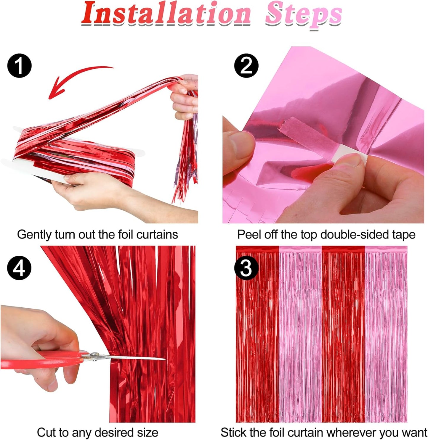 2 Pack Backdrop Curtains, 3.28 Feet x 7.05 Feet Red Pink Backdrop, Metallic Fringe Curtains Tinsel Backdrop Party Streamer, Babie Backdrop Happy Birthday Party Supplies Decorations