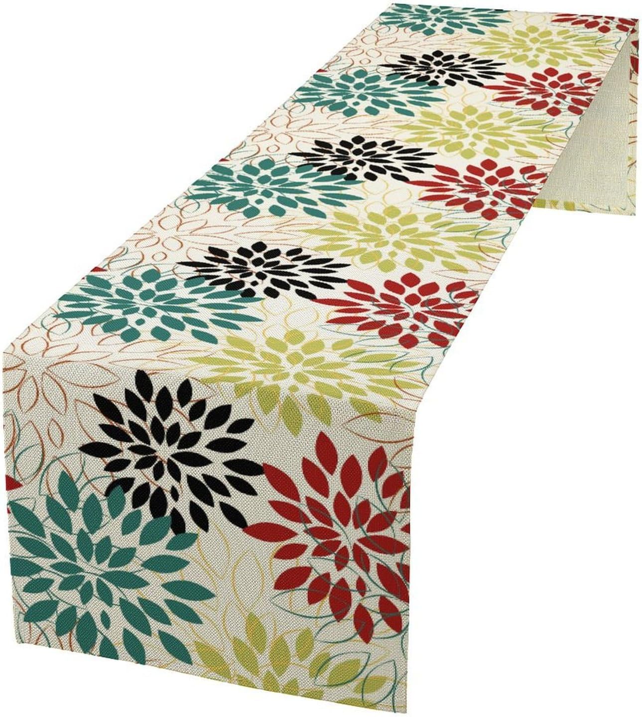 Abstract Red Dahlia Vintage Table Runner, Geometric Lines Mid Century Vintage Modern Colorful Table Runner for Party Kitchen Dining Living Room Laundry Room Decor, 13x36 Inch