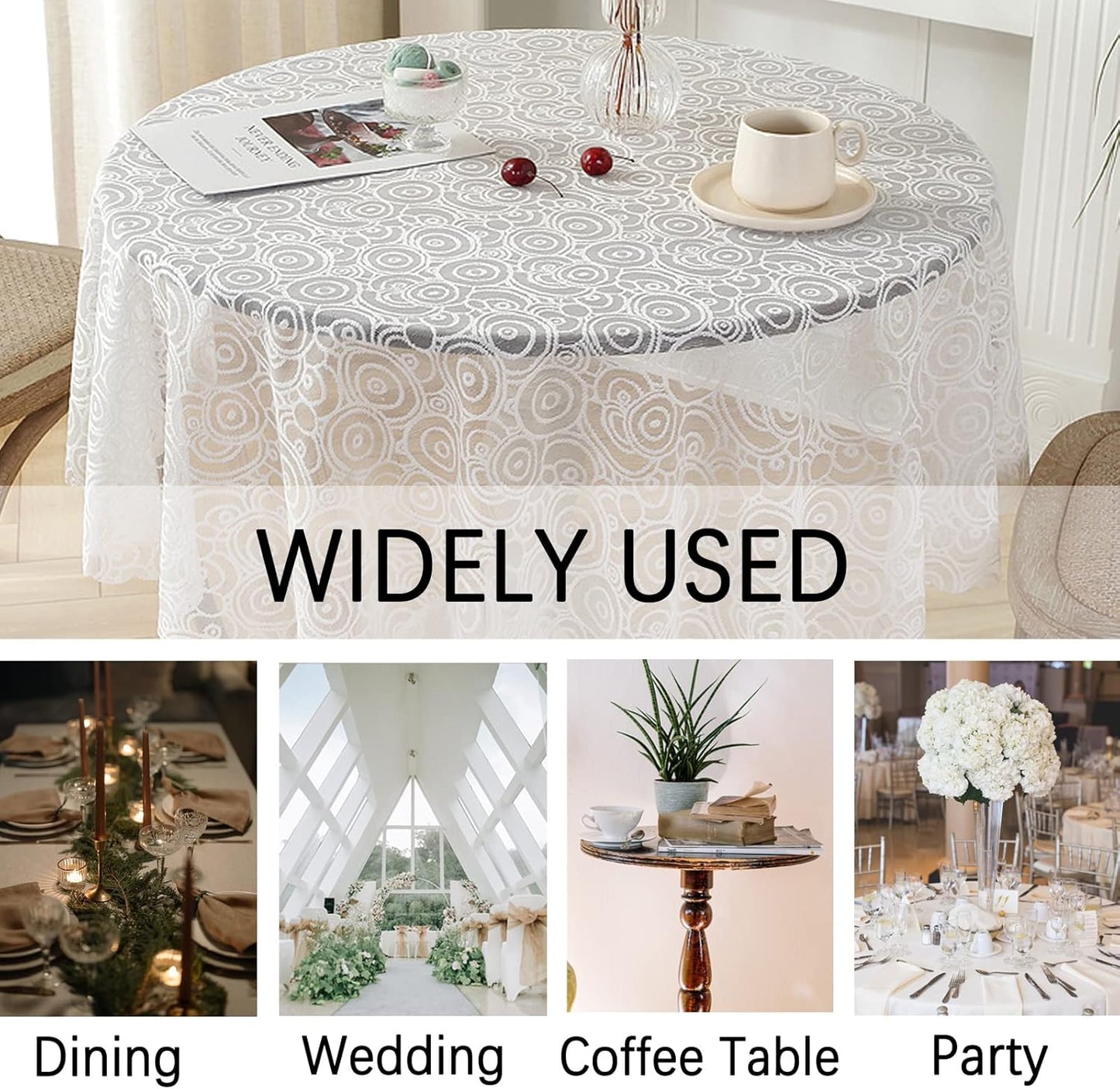 Jeloris Round Lace Tablecloth with Elegant Scalloped Bottom for Any Special Event Such as Wedding, Birthday Party, Baby Shower, Anniversary (70 inch, Style 7)