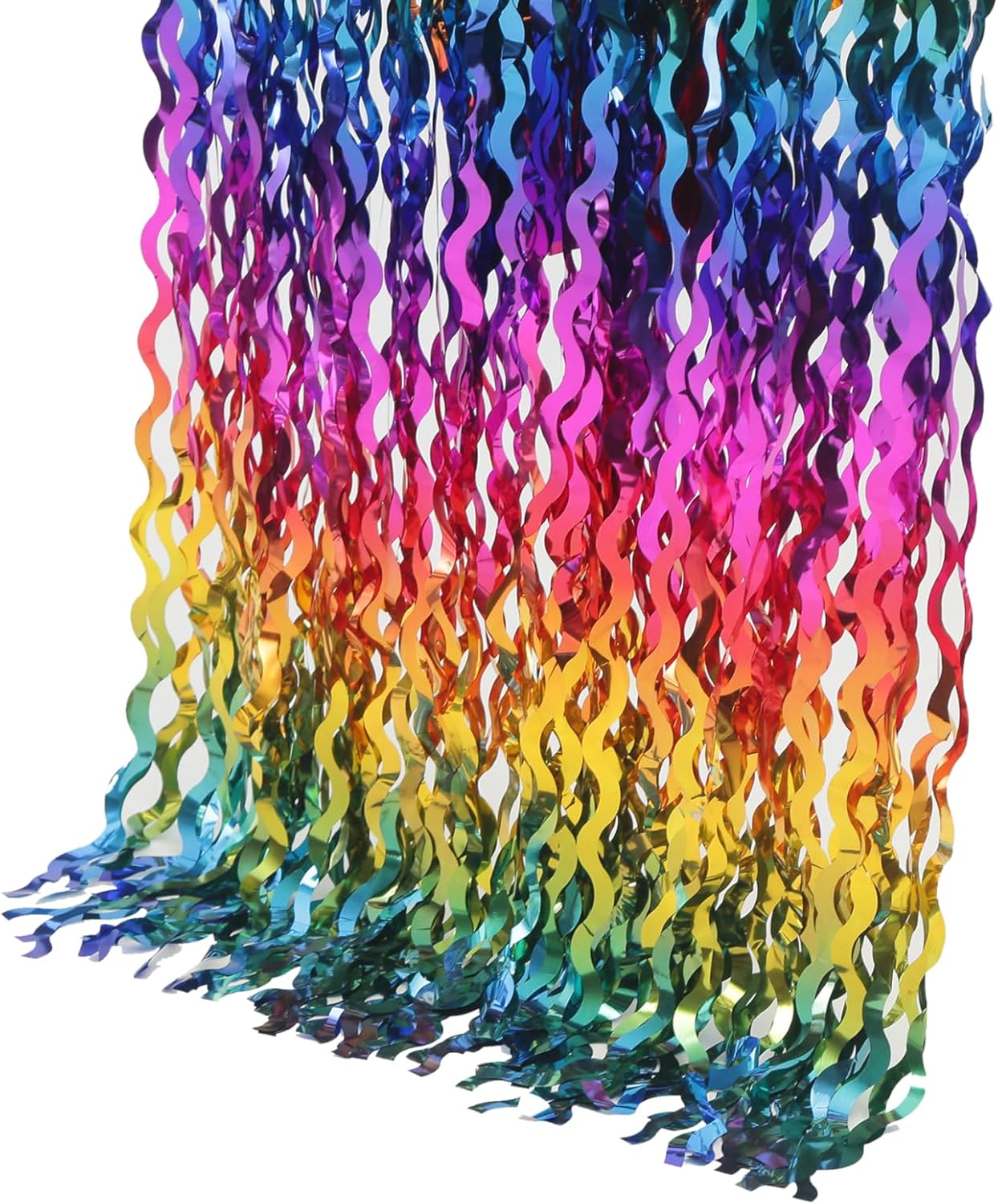 4 Pack Wavy Rainbow Foil Fringe Curtain | 3.3x6.6ft Colorful Tinsel Metallic Streamers Holiday Photo Booth Props Backdrop for Engagement Bridal Shower Unicorn Party Decorations