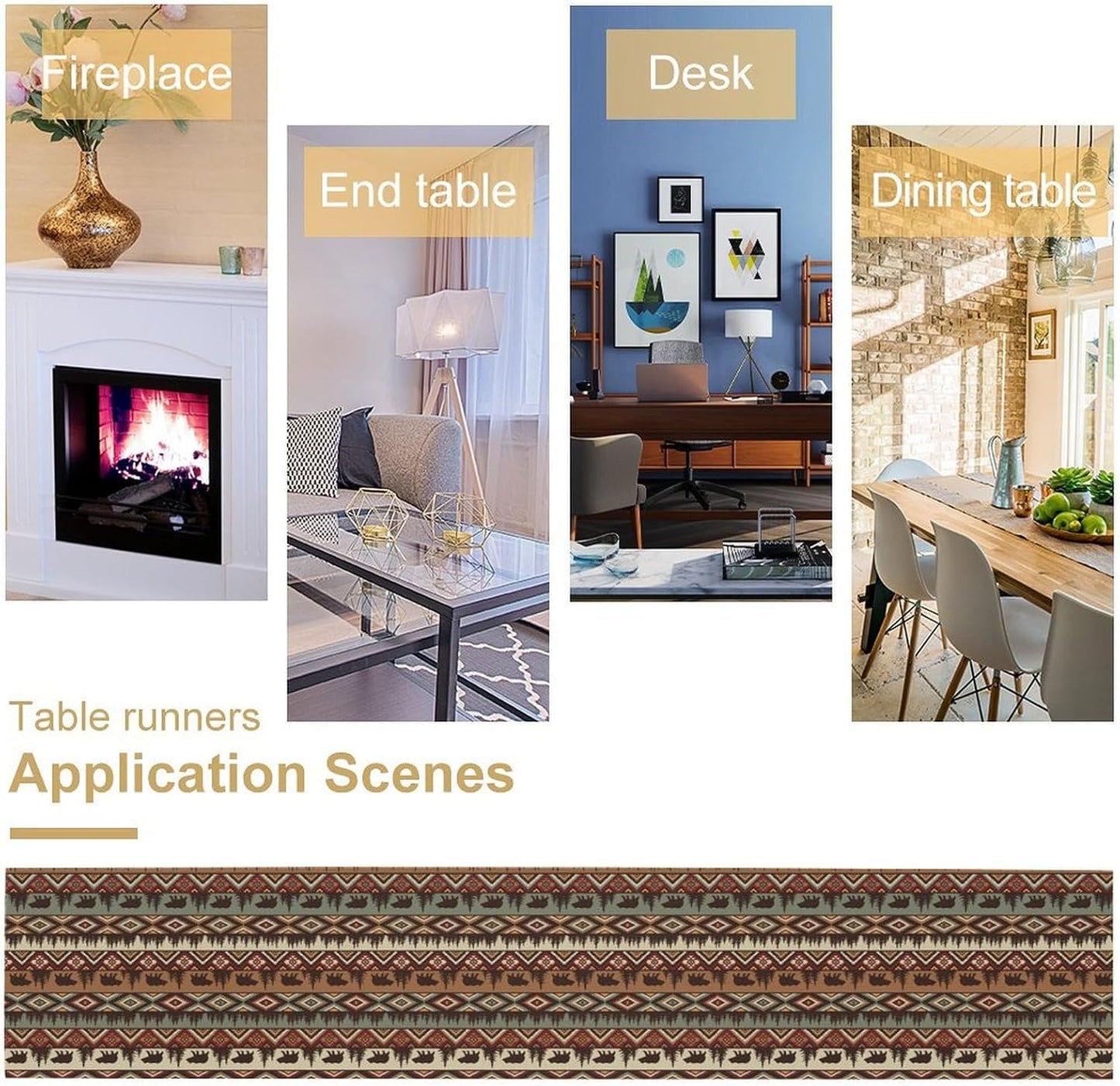 Retro Cabin Table Runner Rustic Bear Forest Farmhouse Lodge Jungle Table Runner for Dinner Party Living Room Kitchen Aztec Vintage 13x60 Inch