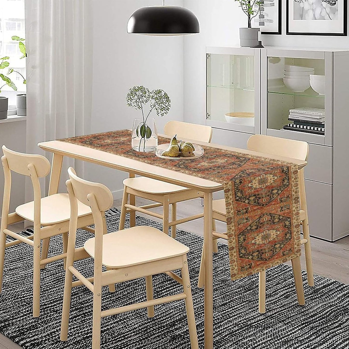 Vintage Boho Floral Table Runner, Rustic Country Farmhouse Orange Black Retro Flower Pattern for Home Kitchen Table Decor Dining Coffee Room Party Decor 13x72in