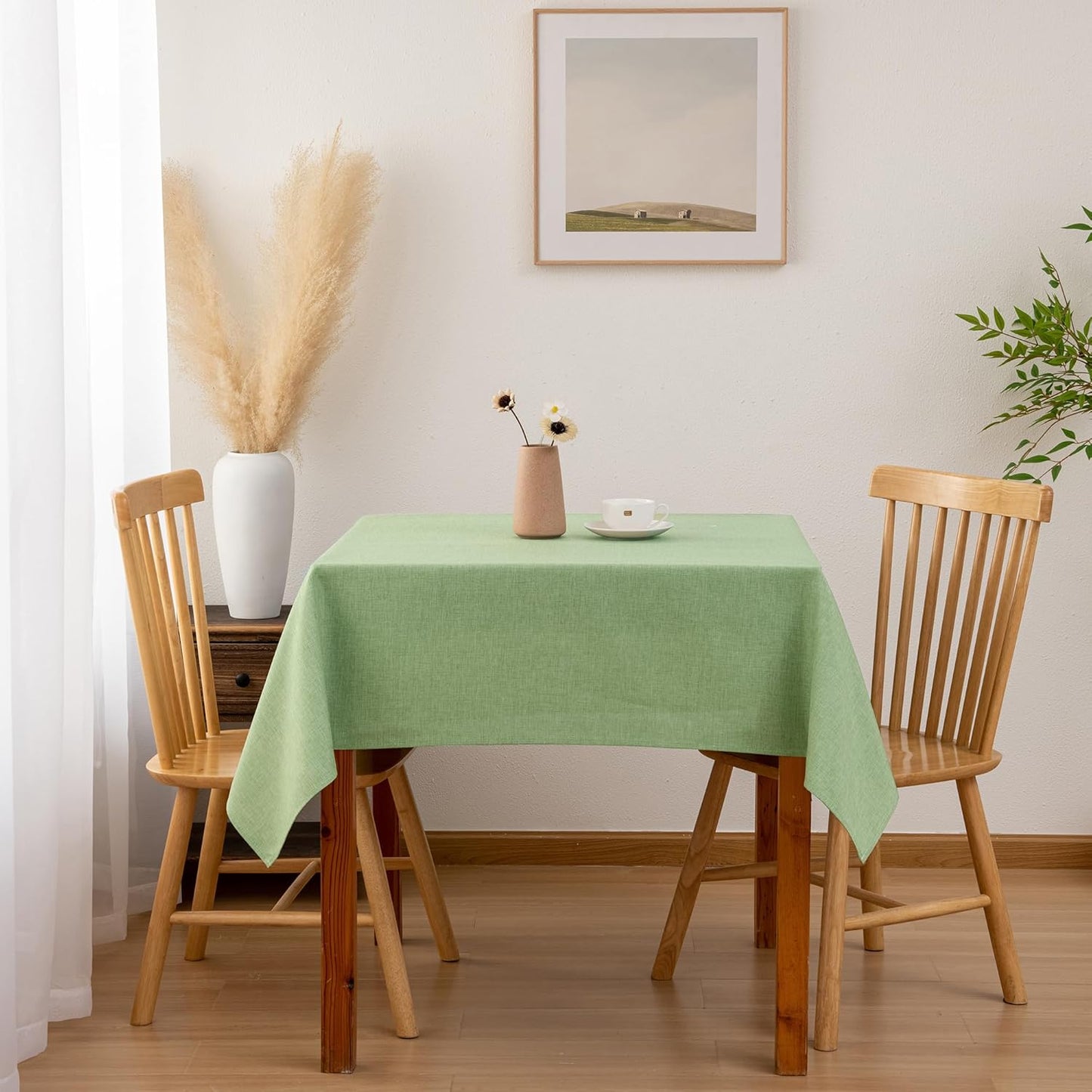 Hiasan Faux Linen Square Tablecloth - Wrinkle and Stain Resistant Washable Decorative Fabric Table Cloth for Kitchen Dining Room Holiday Table Cover for Dinner, Sage Green, 54 x 54 Inch