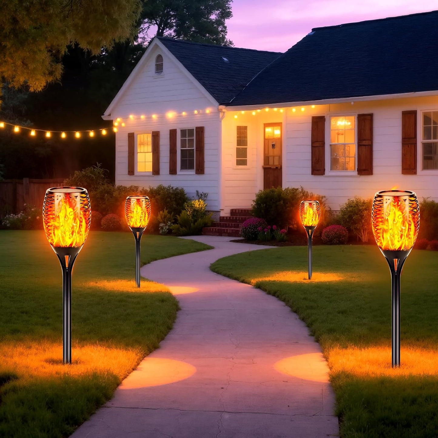 Walensee Solar Tiki Torches with Flickering Flame,96 LED Solar Torch Lights Outdoor Waterproof,43" Tall Super Larger Size Tiki Torches for Outside Garden Patio Yard, 6Pack