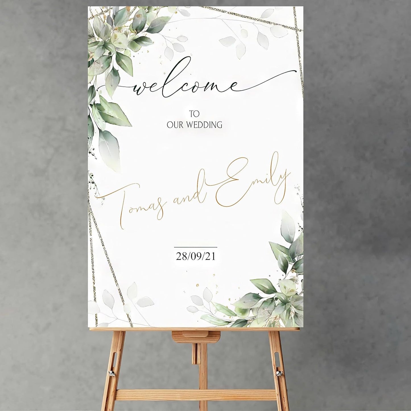 Editable Welcome Sign, Welcome Sign, Geometric Greenery Sign, Floral, Eucalyptus Wedding Sign