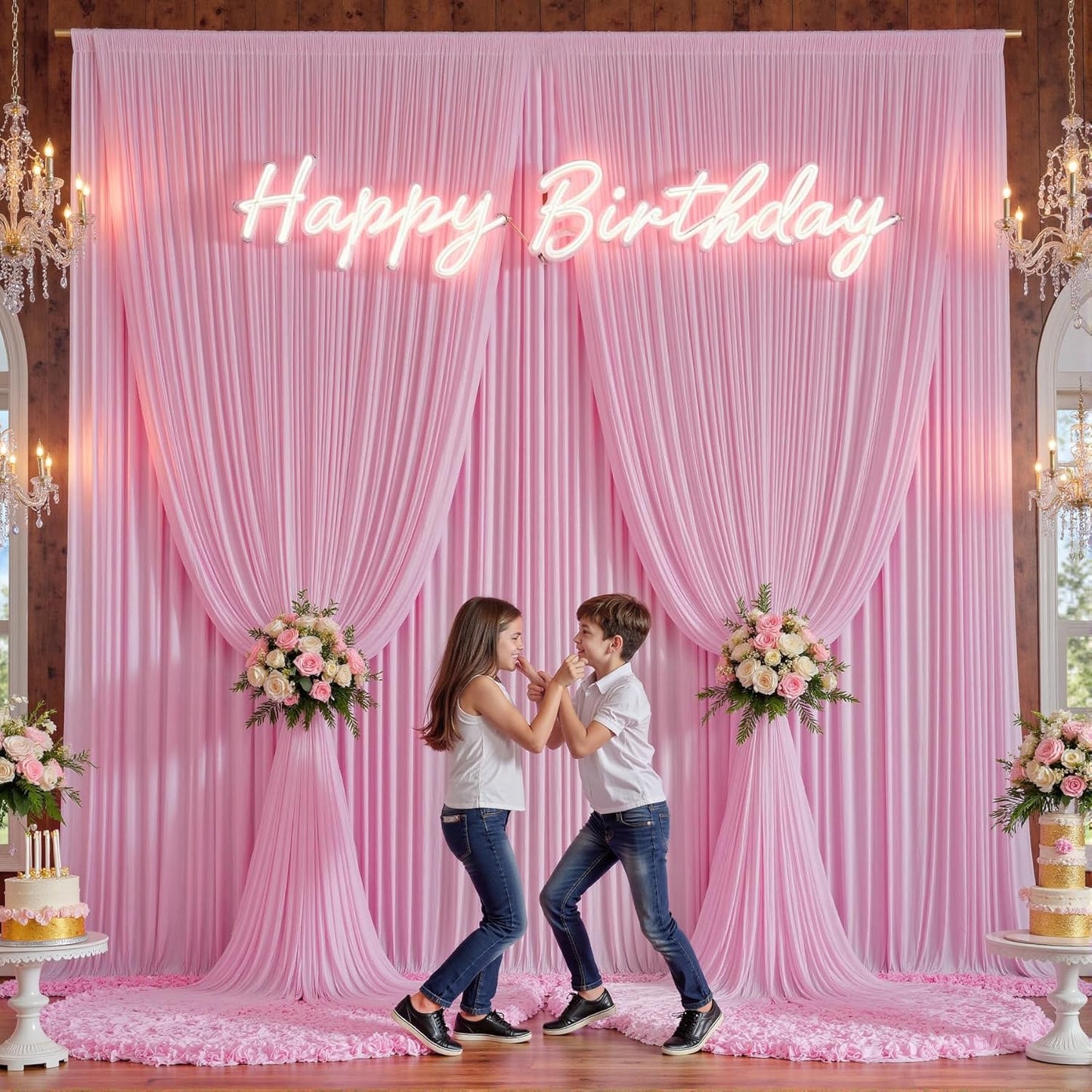 50×12ft Wrinkle Free Pink Backdrop Curtain for Wedding Parties, 10 Panels 5×12ft Long Soft Silky Polyester Backdrop Drapes Baby Pink Photo Back Drop Curtains for Party Photography Background Cloth