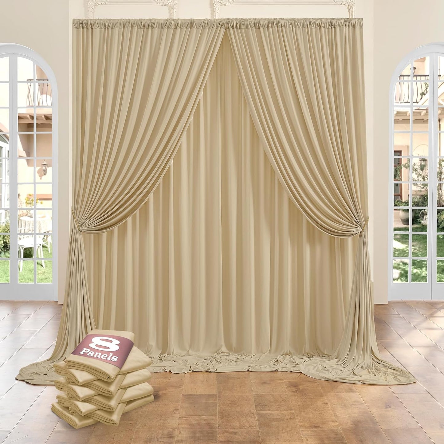 8 Panels Beige Backdrop Curtains for Party Background, Wrinkle Free Beige Photo Curtains Backdrop Drapes Back Drop Cloth for Wedding Birthday Photography Baby Shower Decor, 40ftx10ft
