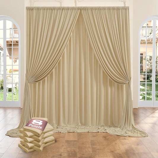 8 Panels Beige Backdrop Curtains for Party Background, Wrinkle Free Beige Photo Curtains Backdrop Drapes Back Drop Cloth for Wedding Birthday Photography Baby Shower Decor, 40ftx10ft