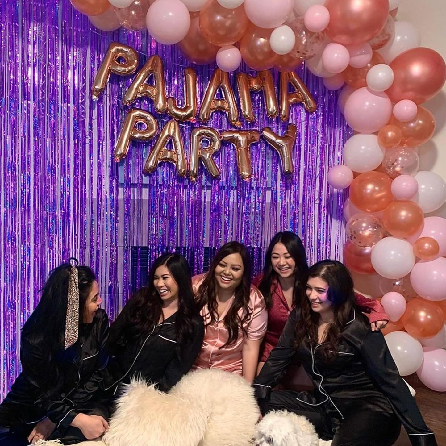 CANREVEL 2 Pack 3.3x8.2 Feet Laser Purple Foil Fringe Backdrop Curtains, Glitter Tinsel Streamers for Mermaid Birthday Party Decorations, Graduation, Halloween, Disco Party