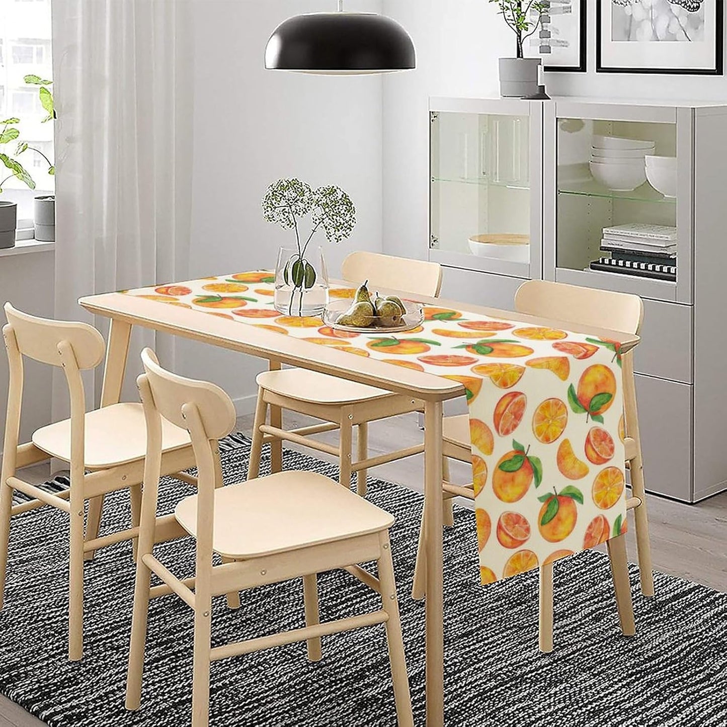 Watercolor Fruit Botanical Print Table Runner Spring Summer Orange Lemon Dinner Runner for Farmhouse Party Holiday Home Kitchen Dining Table Decor 13x108