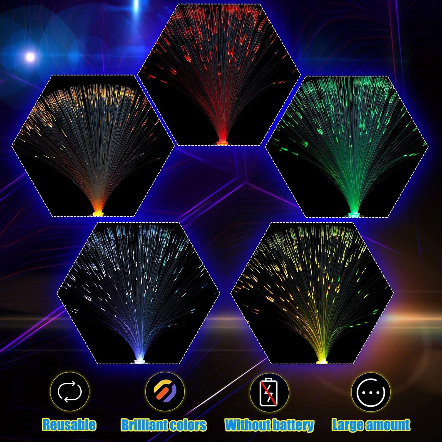 Patelai 16 Pcs LED Fiber Optic Lamp Color Changing Fiber Optic Night Light with Multicolor Glow Decorative Table Centerpiece for Sensory Bedroom Halloween Party Holiday Decorations (Metal,Bright)