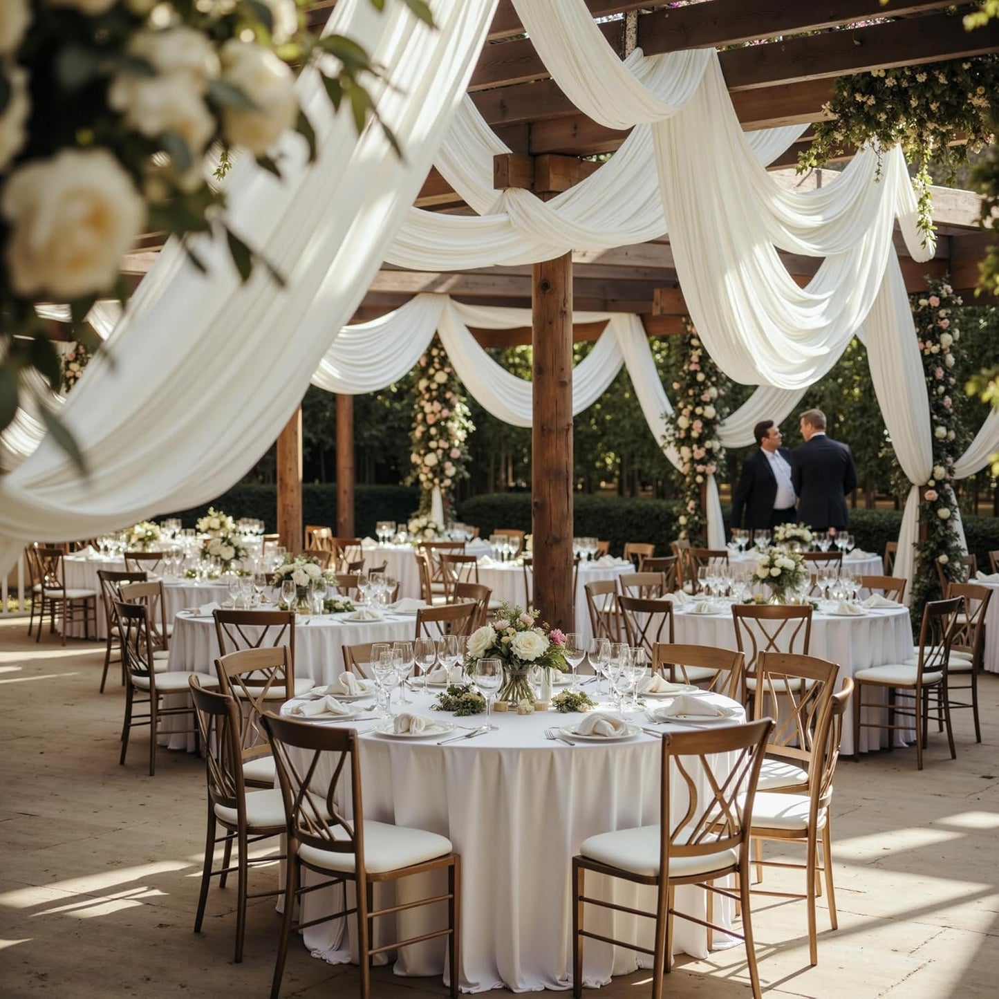 PartyVillage 2 Panels 5ftx30ft Ivory Ceiling Drapes for Wedding Parties – 30 FT Extra Long Thick Polyester Wrinkle-Free Drapery Tent Decor Decorations for Birthday Party Ceremony Stage Swag