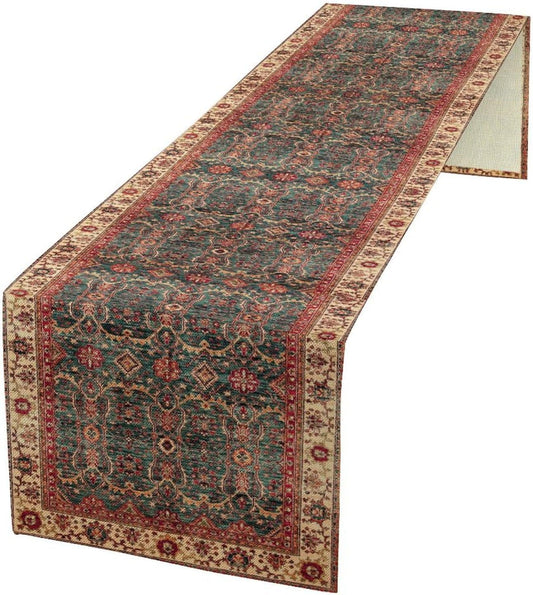 Vintage Boho Floral Table Runner, Rustic Country Farmhouse Red Teal Retro Flower Pattern for Home Kitchen Table Decor Dining Coffee Room Party Decor 13x72in