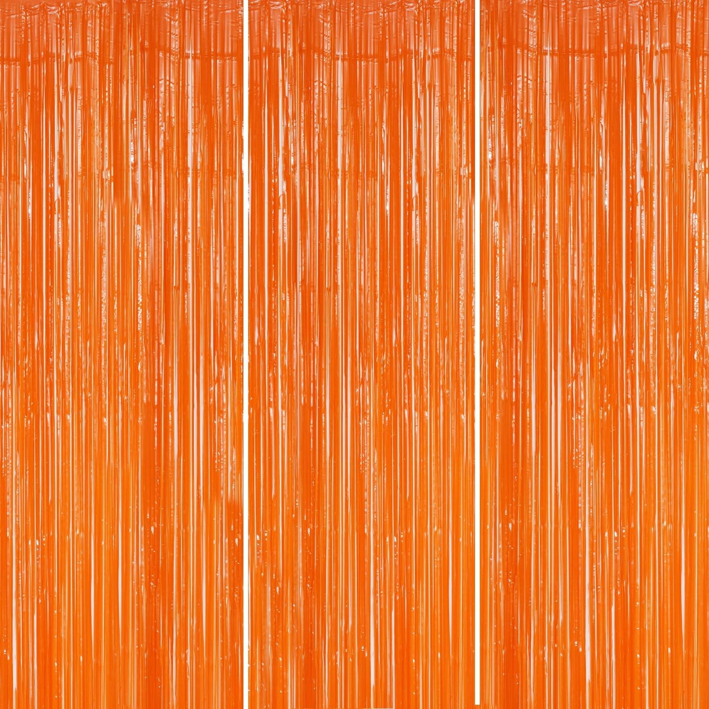 3 Pack Foil Fringe Backdrop - Orange Shiny Tinsel Curtains for Party Decoration/Photo Booth Props - 3.3x8.2 FT Metallic Foil Backdrop for Birthday, Wedding, Graduation, Christmas.