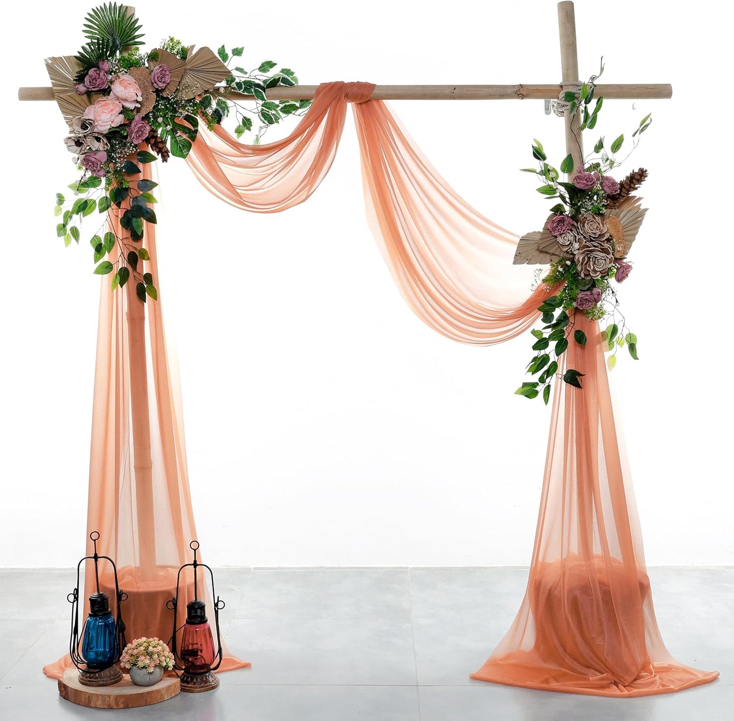 VDS Pack of 2 Panel (30 Inch X 100 Feet) Wedding Arch Draping Fabric Sheer Chiffon Fabric Drapery for Wedding Ceremony Reception Swag Backdrop Canopy Chuppah ARBO Altars Decoration (Coral Peach)