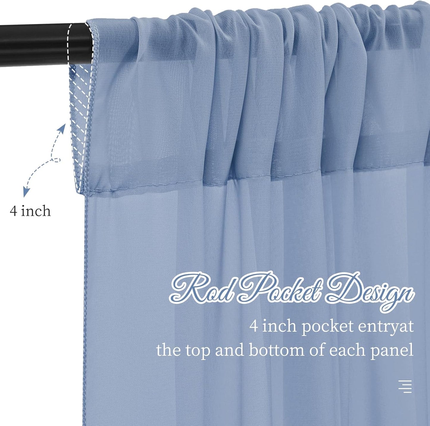 6 Panels Dusty Blue Wedding Drapes 5ftx10ft Chiffon Fabric Arch Draping Sheer Curtains Soft Drapery Wedding Ceiling Decorations for Party Ceremony Stage Swag