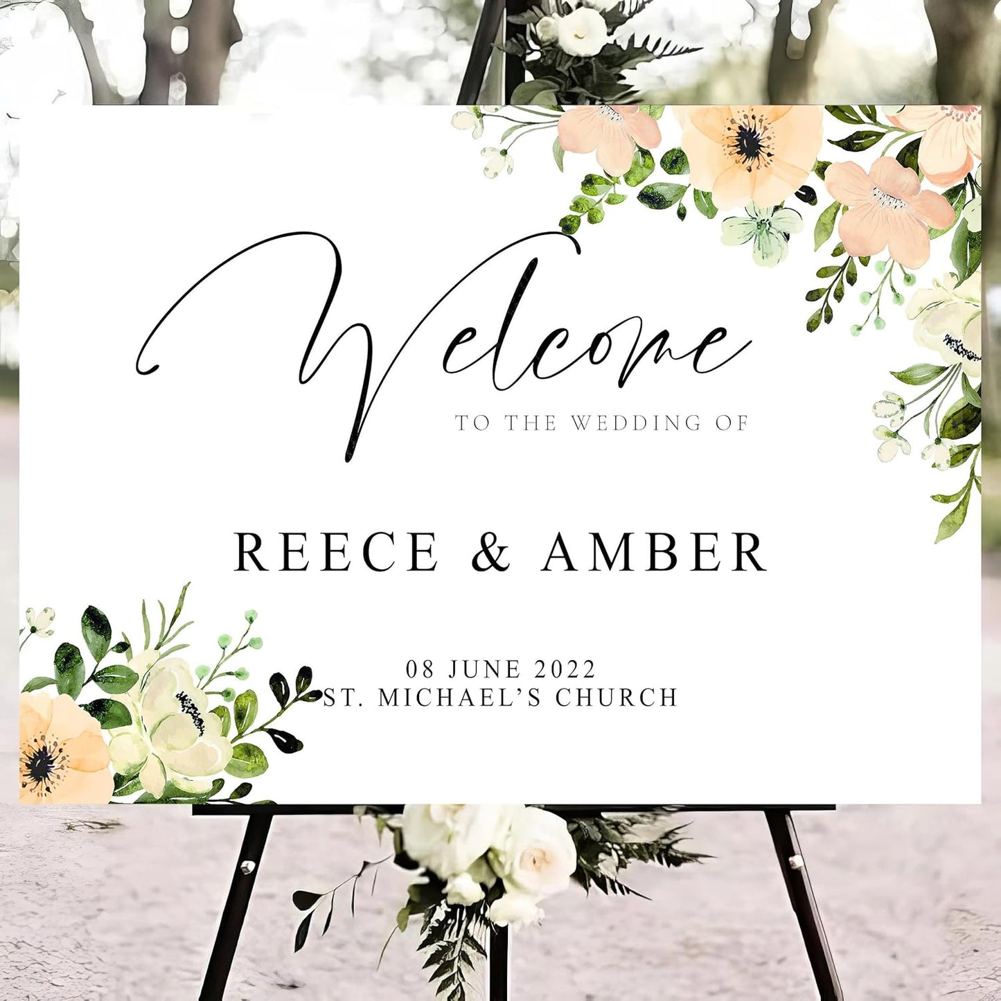 Personalized Wedding Welcome Sign Foliage Print Entrance Wedding Decor