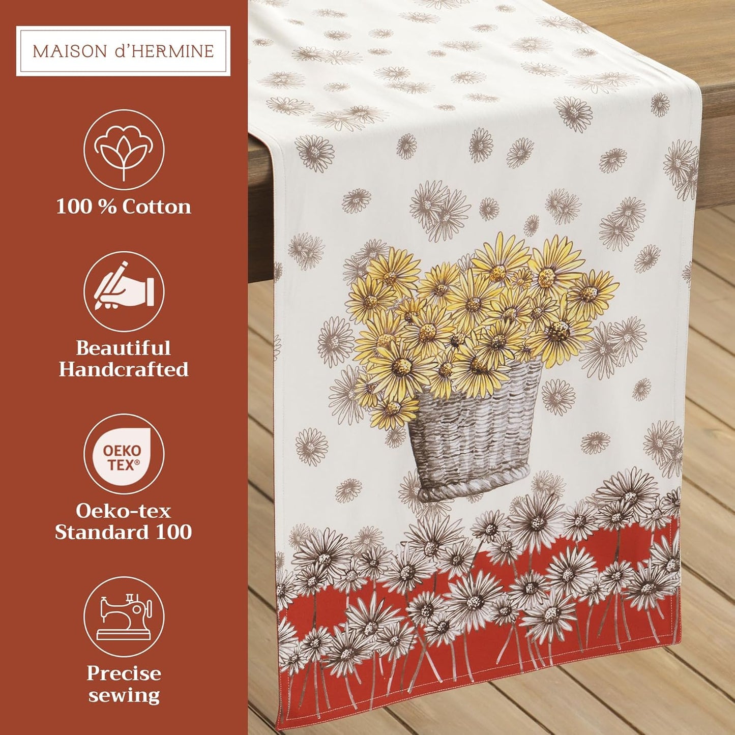 Maison d' Hermine Table Runner 100% Cotton Double Layer Table Runners 72 inches Long for Thanksgiving Christmas Decorations Home Kitchen Dining Party Wedding (Bagatelle, 14.5" x 72")