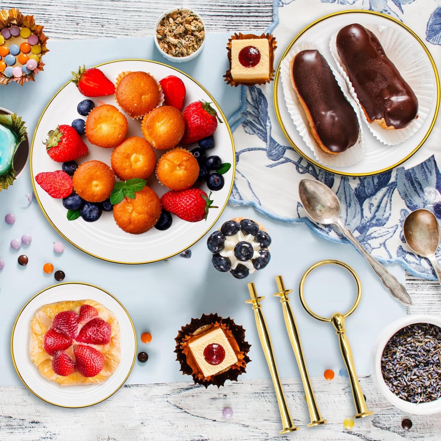 Coitak 3 Tier Cupcake Stand, Plastic Tiered Serving Stand, Dessert Tower Tray for Tea Party, Baby Shower and Wedding (Round-gold edge)