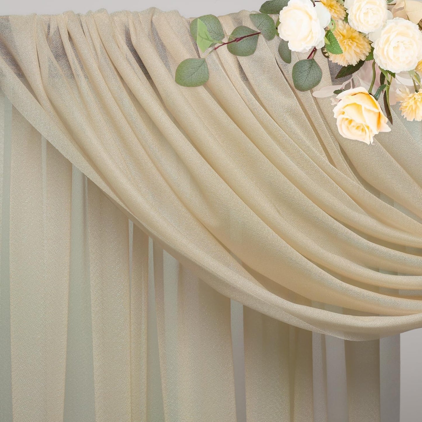 Wokceer Wedding Arch Draping Fabric 28.7" x 20FT Champagne Drapes Sheer Fabric Backdrop Arch Draping Fabrics for Wedding Ceremony Birthday Party Bridal Shower Decoration