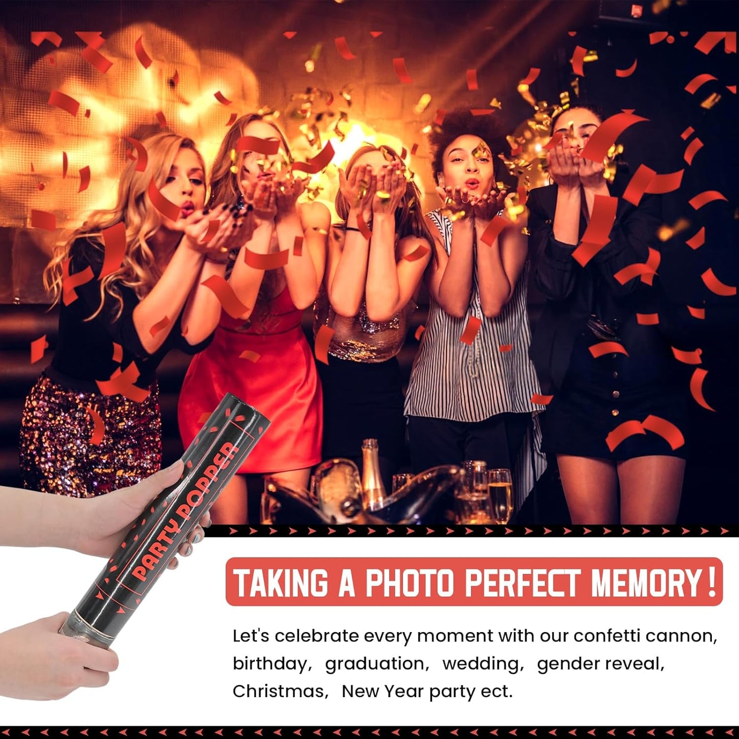 Party Poppers Confetti Cannon 12 Pack Red Poppers 12 Inch Party Shooters Mylar Confetti Red Foil Confetti Cannons Bulk for Wedding Birthday Graduation Baby Gender Reveal Christmas New Year