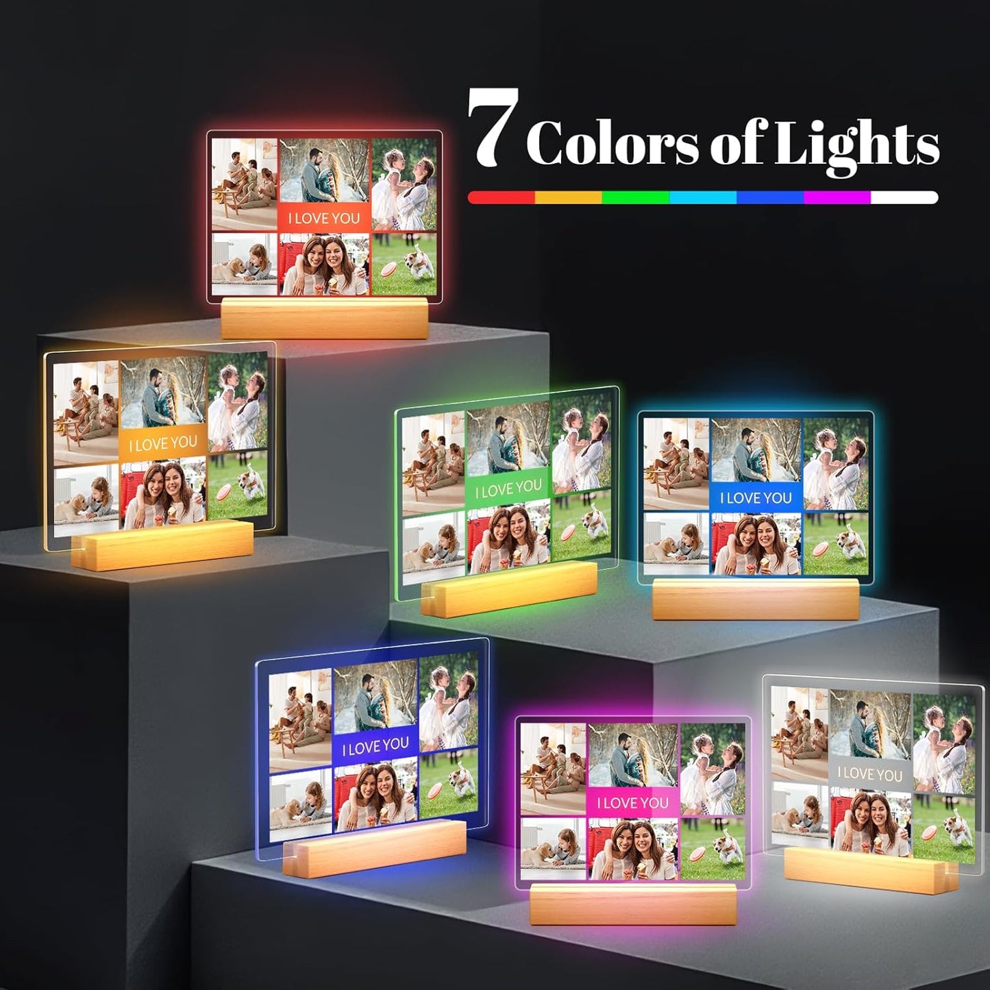 Custom Picture Frames with Photo, Personalized Photo Frame with Night Light, Customized Picture Frames, Personalized Anniversary Birthday Gifts for Women Men Her Him Girlfriend Boyfriend Couple